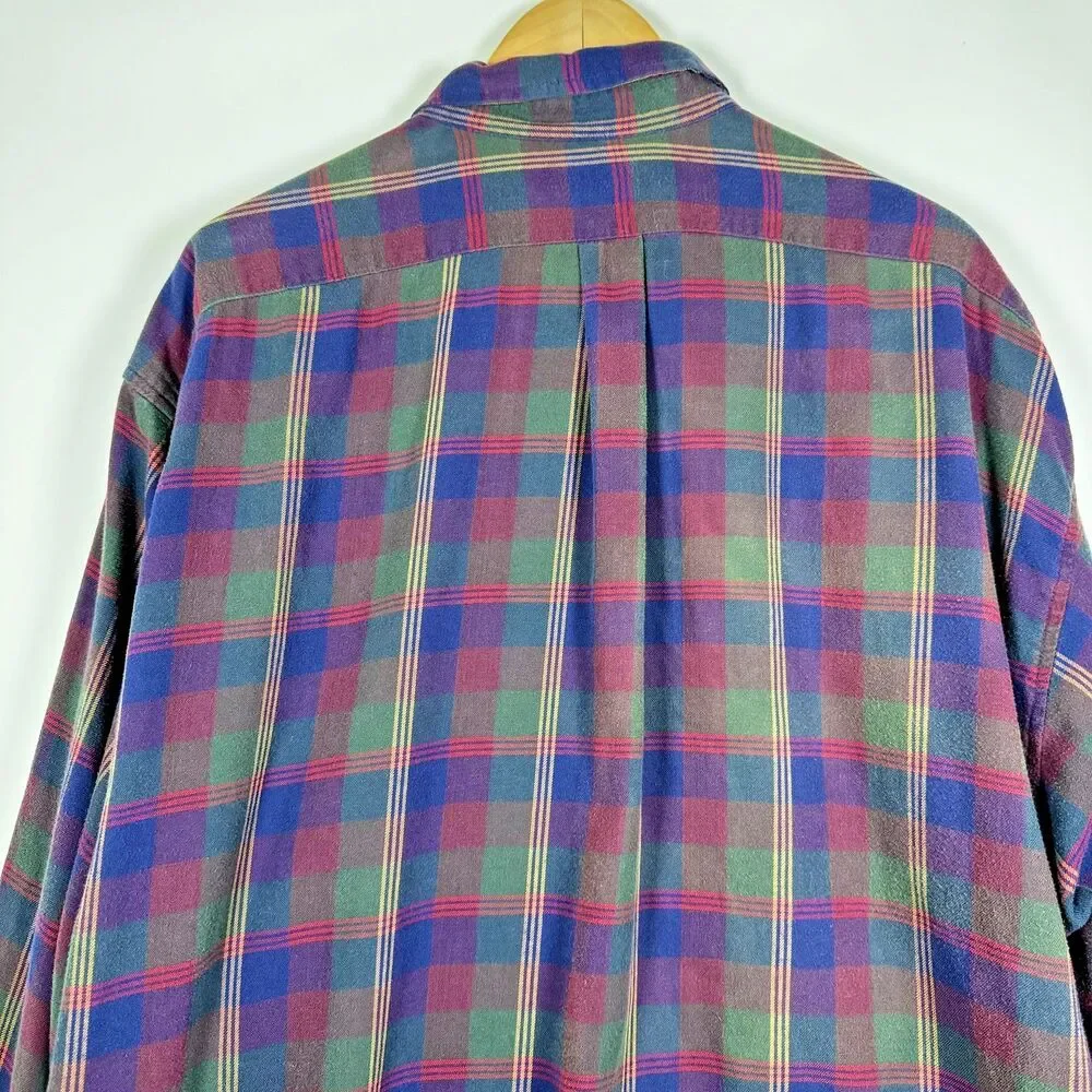 Vintage Guess Georges Marciano Shirt Mens XL Blue Green Plaid Button Up USA 90s‎